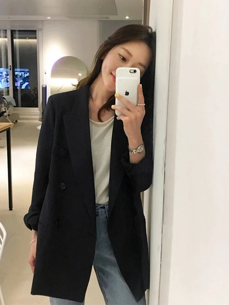 Chaqueta Casual Negra para Mujer, Estilo Profesional, para la Carrera Profesional, Estilo Urbano, Talla Pequeña, Estilo Dulce, Corte Holgado