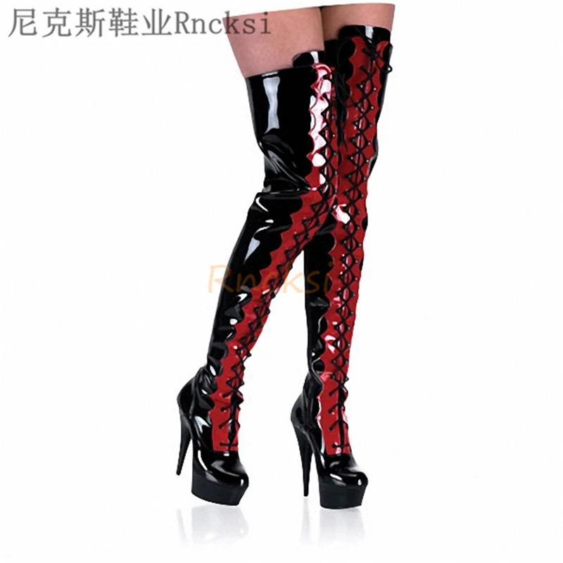 

Hate High Heels Model Women's Boots Lady Transvestite Boots Nightclub , Bar Thick with botas de mujer Round Toe Thin Heels