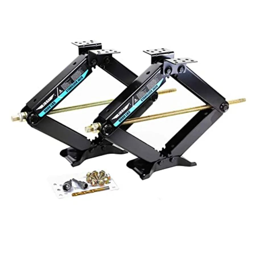 

24 RV Trailer Stabilizer Leveling Scissor Jacks with Dual Power Drill Sockets and Full Installation Kit in Black for Heavy-Duty