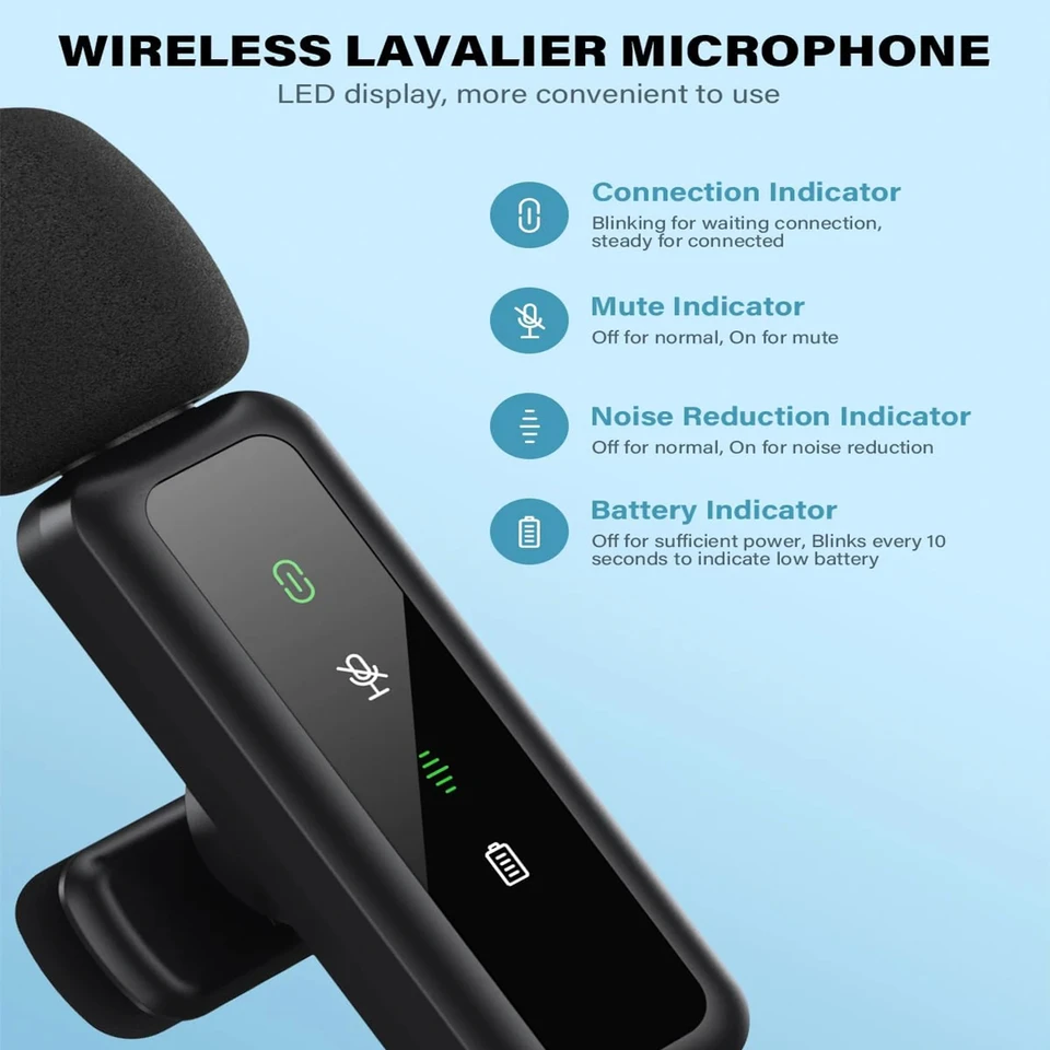 Micrófono inalámbrico de solapa con batería recargable de 80mAh para podcasts, streaming y vlogs, plug & play 5
