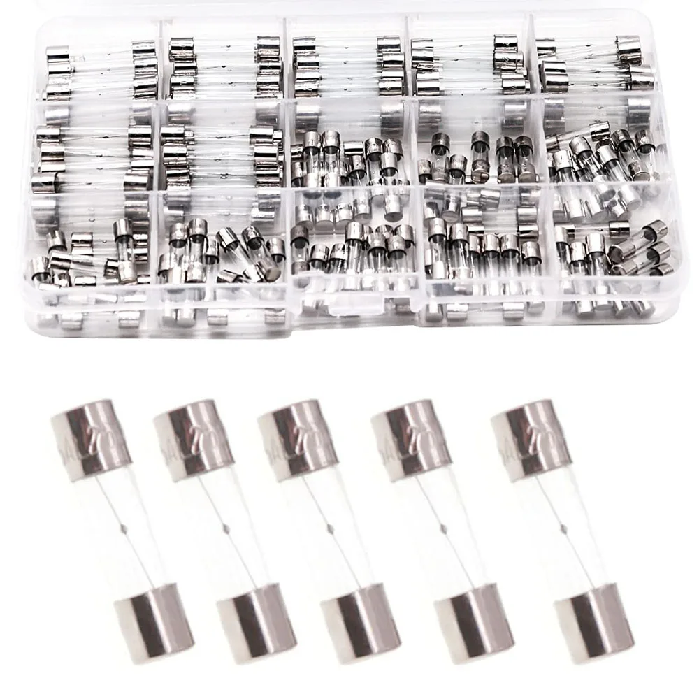 150pcs Slow Blow Glass Fuses Assorted Kit 6x30mm 0.5A, 1A, 2A, 3A, 5A, 8A, 10A, 5x20mm 0.5A, 1A, 1.5A, 2A, 2.5A, 3A, 3.15A, 5A