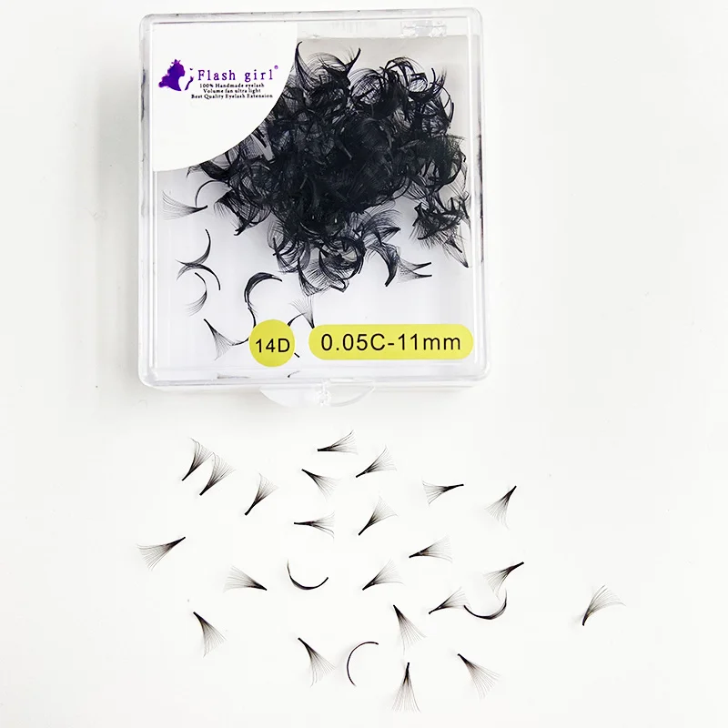 

500 Fans/BOxes DIY 14D 0.05mm Thin Stem Russia Volume Pre Made fans Lashes With Accept customized lash lenths pakcages