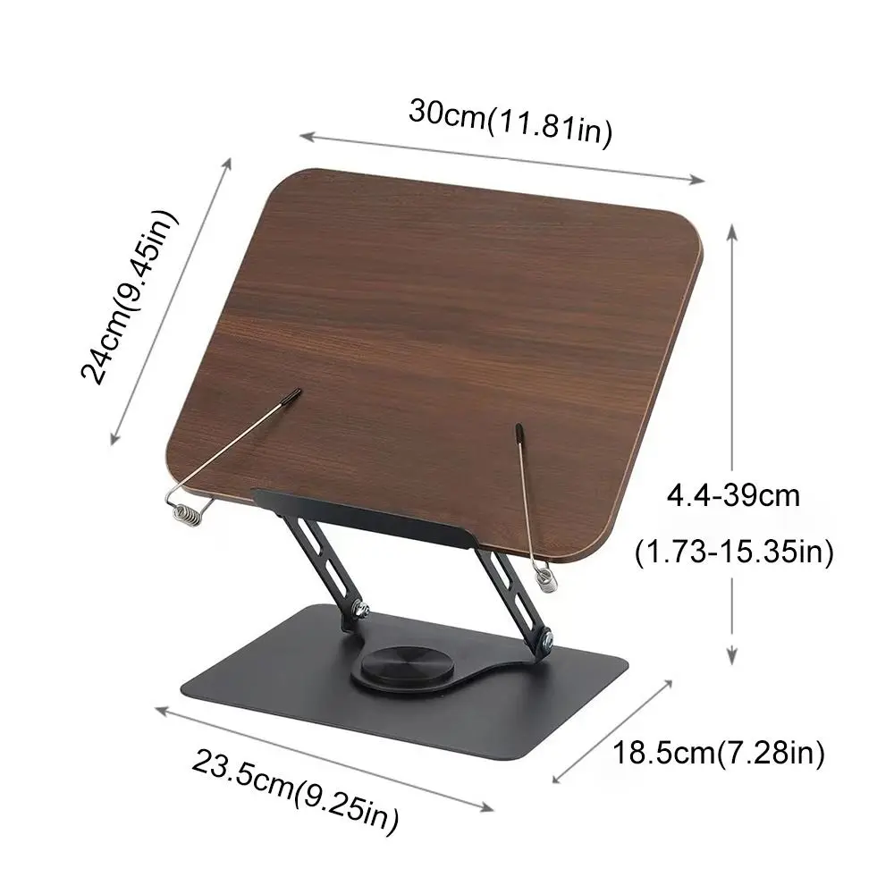 Scaffale da lettura in legno massello pieghevole 360 °   Supporto per libri con base girevole con clip elastiche per pagine Supporto per laptop regolabile per lettori