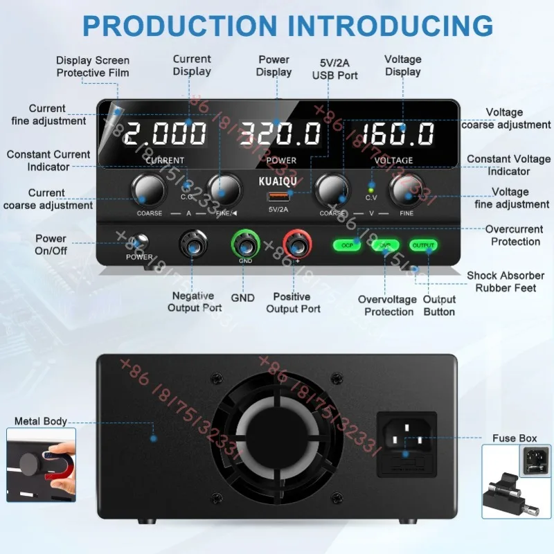 KUAIQU 160V 2A 320W Withstand Voltage Test Power Supply OCP OVP Lab DC Switching Source 30V 10A Adjustable Regulator Stabilizer