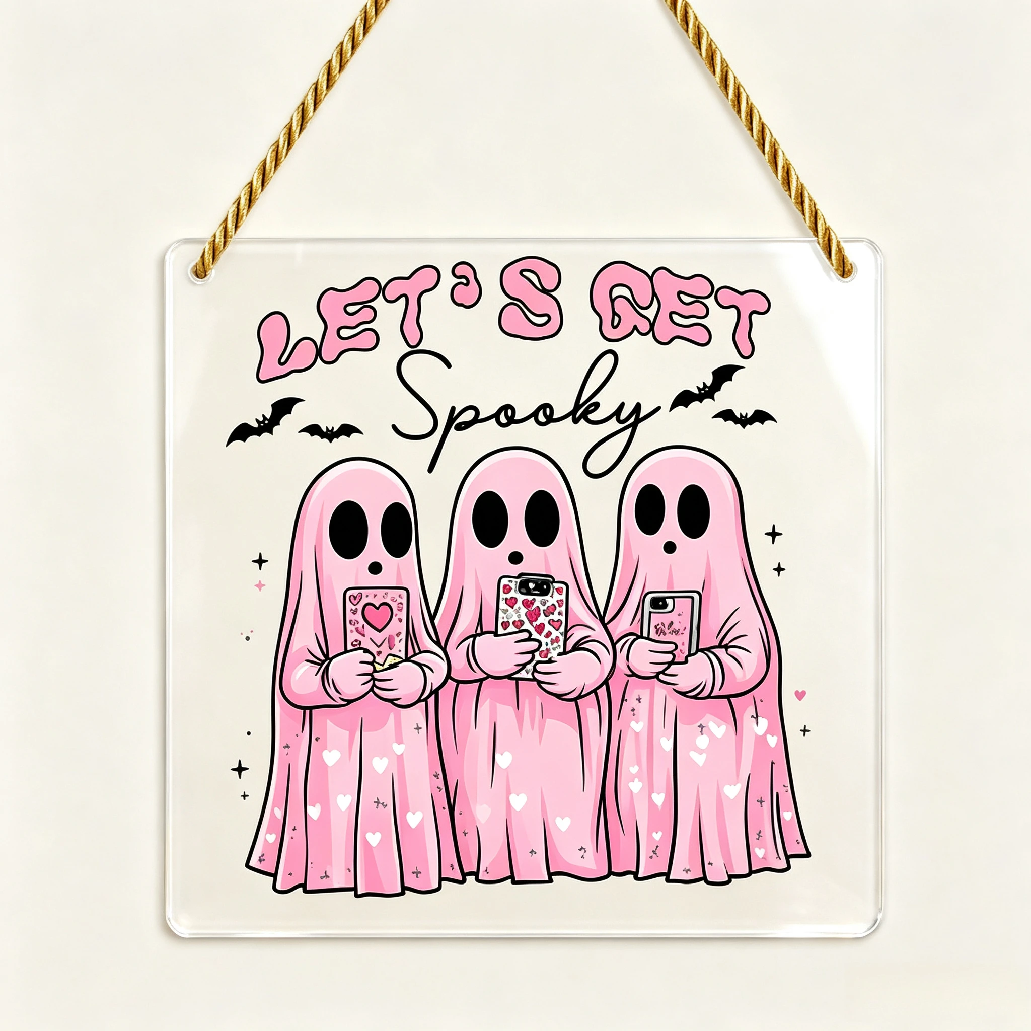 Girl Ghost Squad With Phones Acrylic Wall Plaque, Spooky Season Door Hanging Ornament