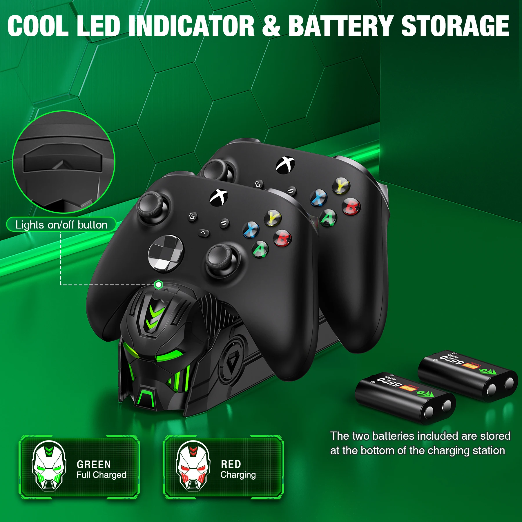 DinoFire A100 mit 2*5520 MWh wiederaufladbarem Akku und RGB-Ladekabel für XBOX-Controller für XBOX Series S/X / XBOX ONE S/X – Detail 6