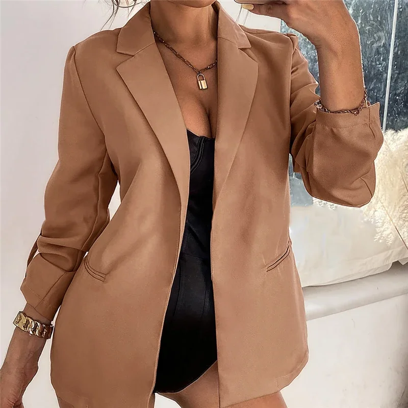 Women Blazer Autumn Long Sleeve Cardigan Suit Jacket Solid Color Retro Button Blazers Career Coats Elegant Ladies Streetwear