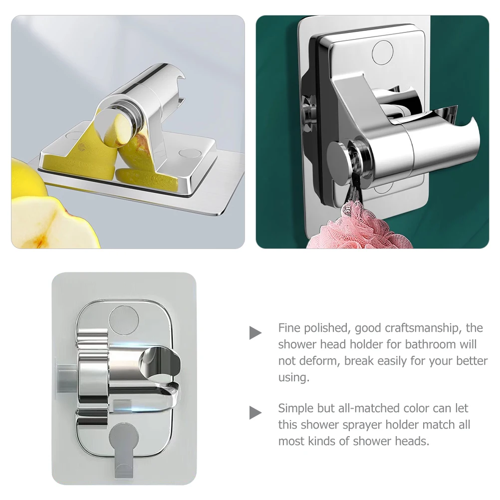 

Shower Holder Adhesive Adjustable Rotating Silver ABS No Drill Bathroom Sprayer Stand Mount Showerhead Holder Plastic