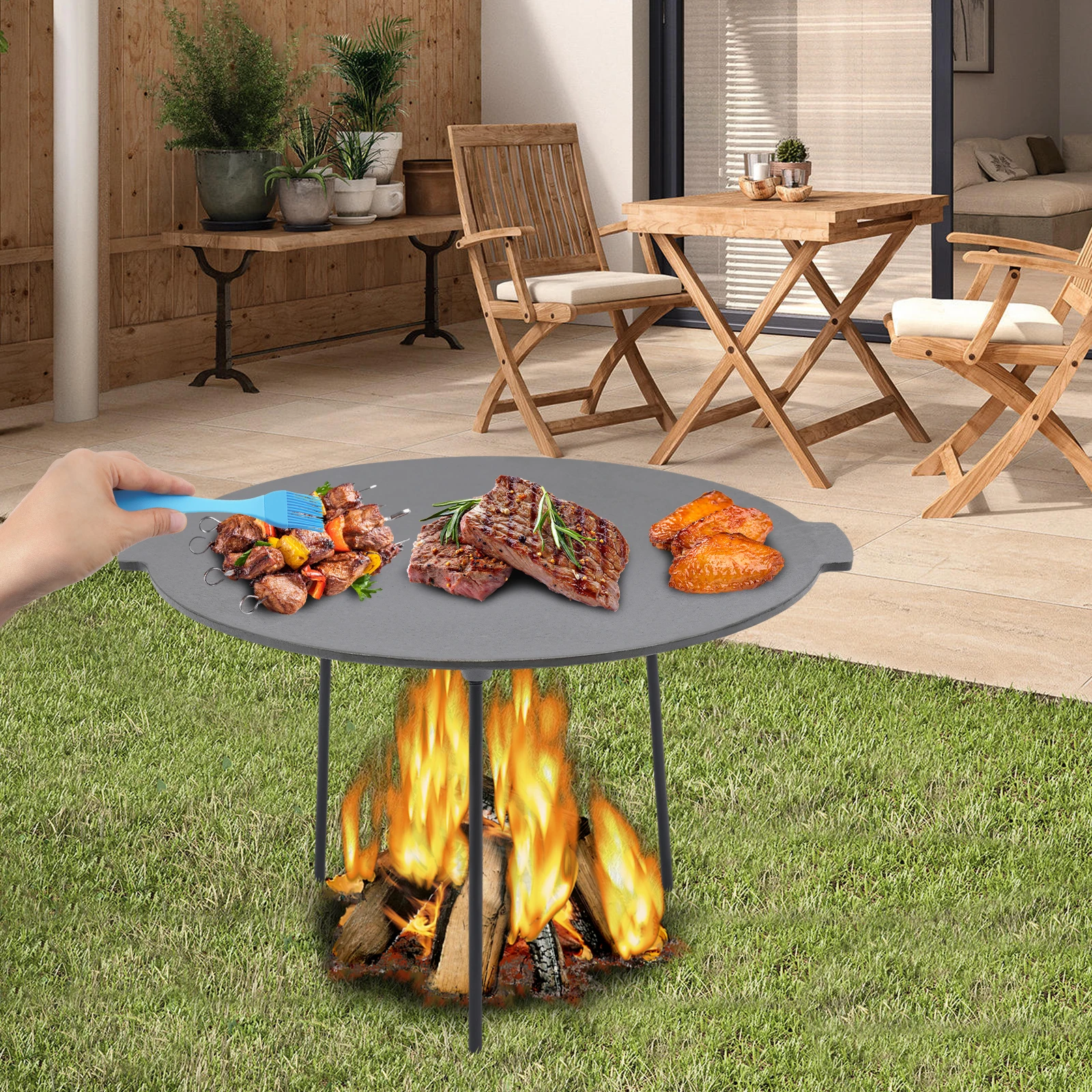 

Grill Griddle, Cast Iron Grill Griddle with Handles, Portable Grill Pan with 3 Removable Legs