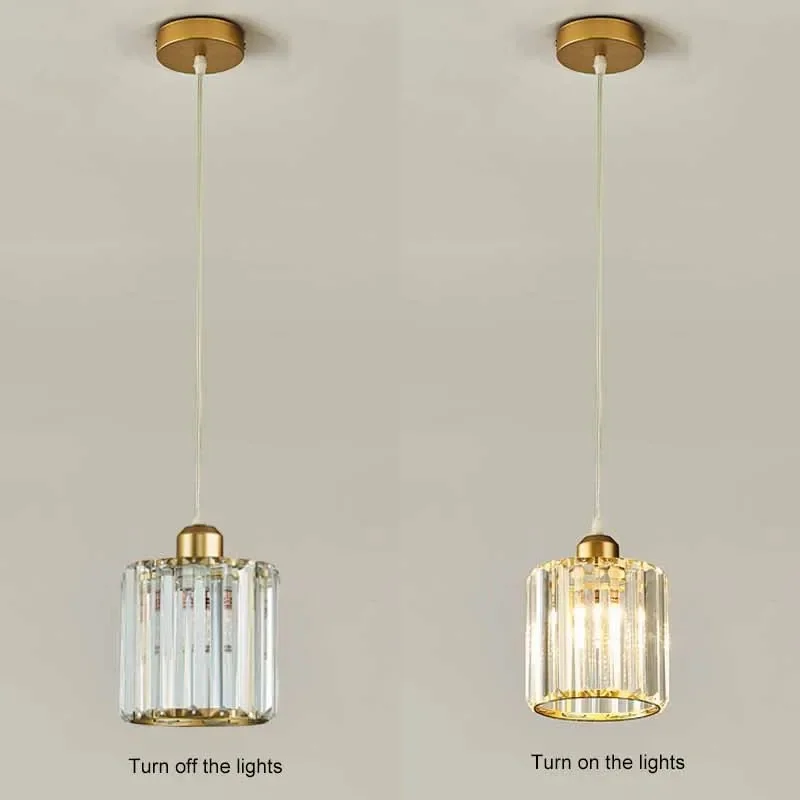 Modern Cylinder Ribbed Glass Pendant Light for Kitchen Island Bedroom Bedside Dining Room Lighting