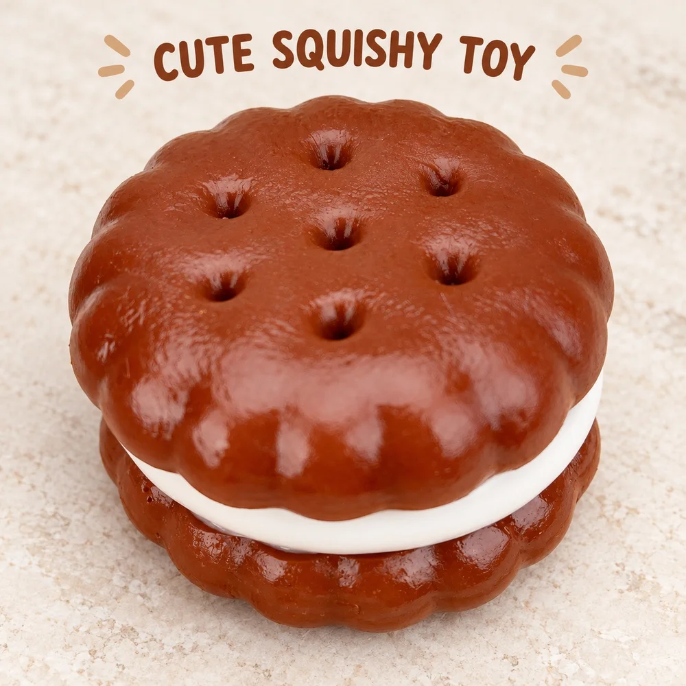Sandwich Cookie Squishy Squeeze Toy TPR Soft Fidget with Playful Cute Shape for Adults Teens Desk Companion Gift Single Piece