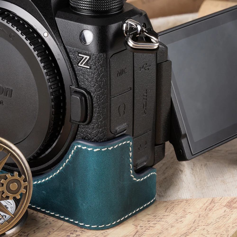 Câmera metade caso capa saco para nikon z63 caso câmera artesanal genuíno couro real z63 saco capa fotografia acessórios