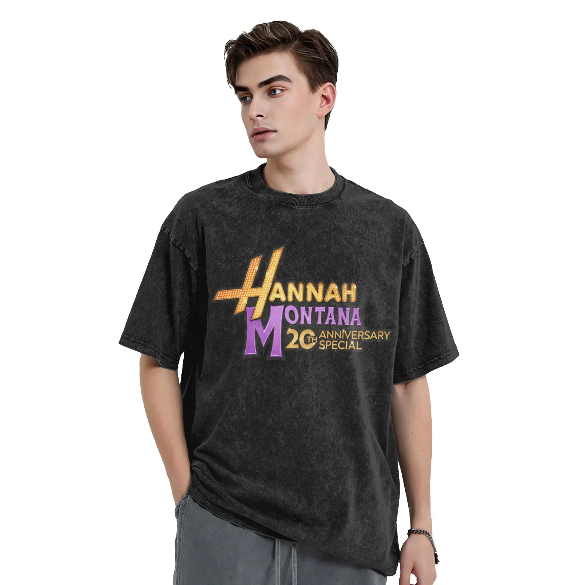 Hannah Montana 20th Anniversary Vintage Washed T-Shirt 100% Cotton Tee Shirt Round Collar Short Sleeve T Shirt Adult Clothing