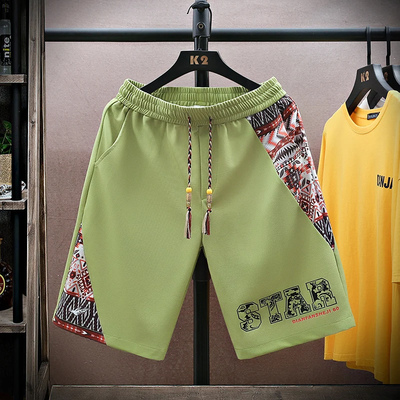 Pantalones cortos deportivos para hombre, Shorts informales con estampado de retales para correr, novedad de verano