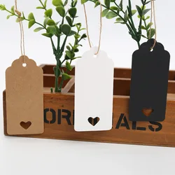 50pcs Hollowed Heart Kraft Paper Tags Garment Tag Event Party Packaging Decoration Cookie Candy Bags Boxes Wrapping Supplies