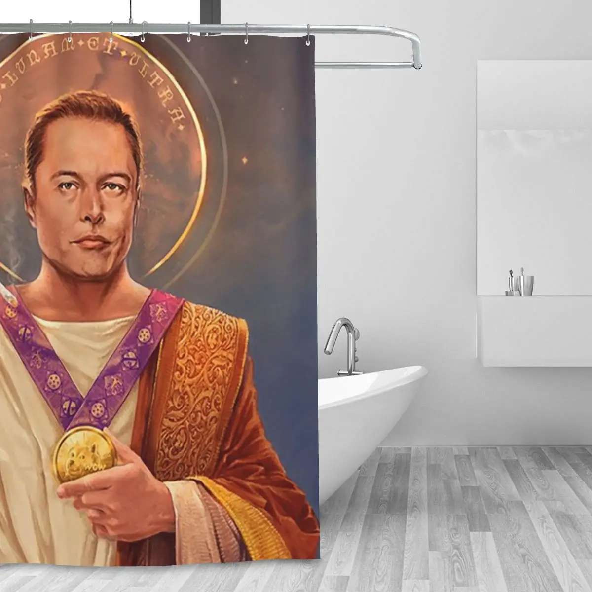 Saint Elon Of Musk, Elon Musk Original Religious Painting Shower Curtain Bathroom Polyester Waterproof Bath Curtains with Hooks