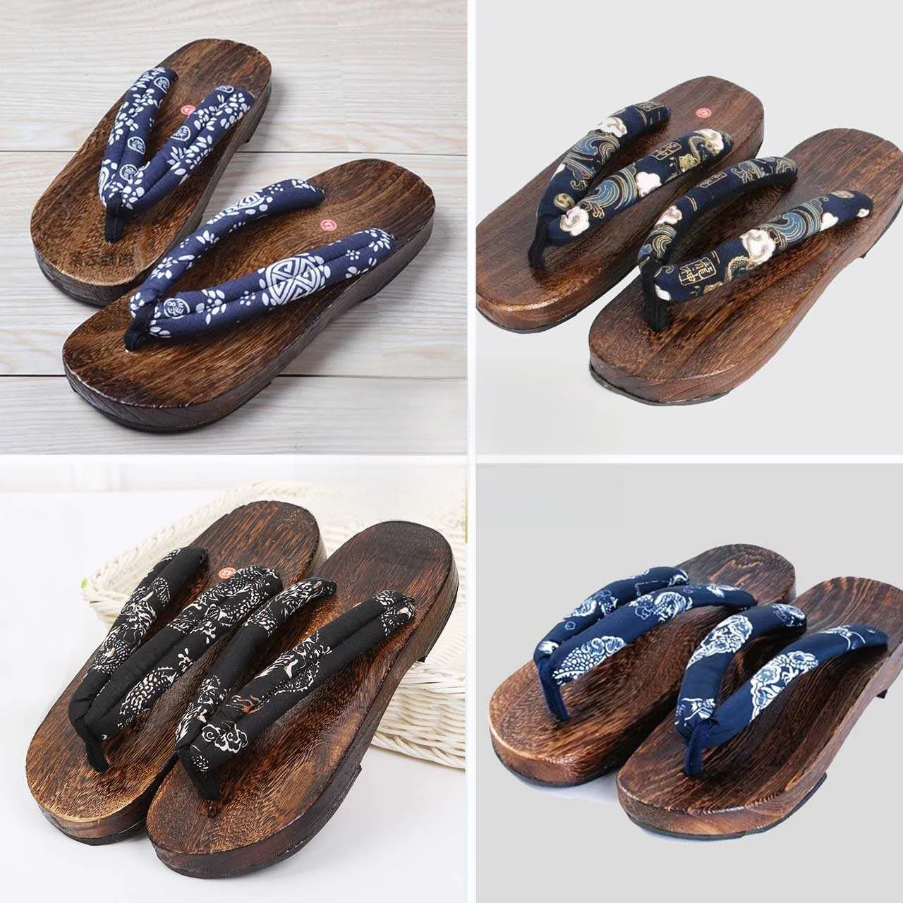 Japanese Style Wood Clogs Slippers Men Women Home Anti-Slip Couples Wood Shoes Comfortable Breathable Casual Slip-On Sandals
