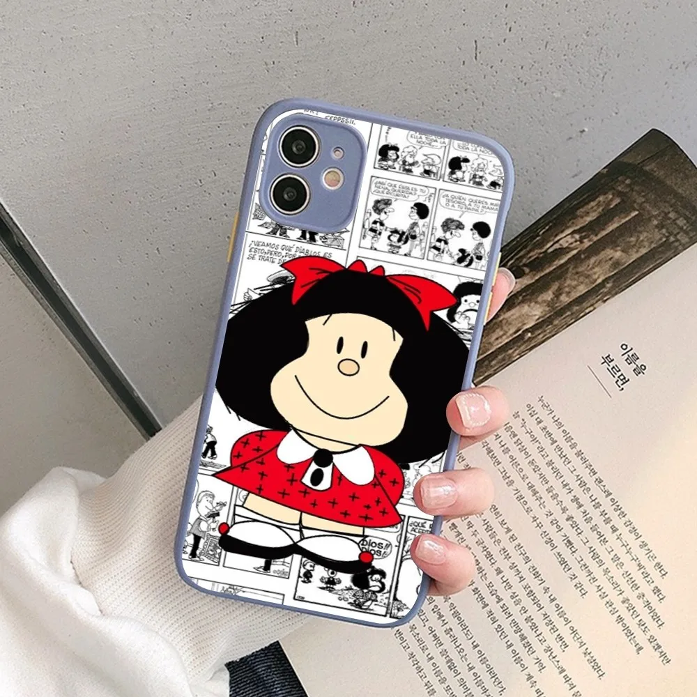 Hot M-Mafalda Girl Phone Case for iPhone 14 11 12 13 Mini Pro Max 8 7 Plus X XR XS MAX Translucent Matte Cover