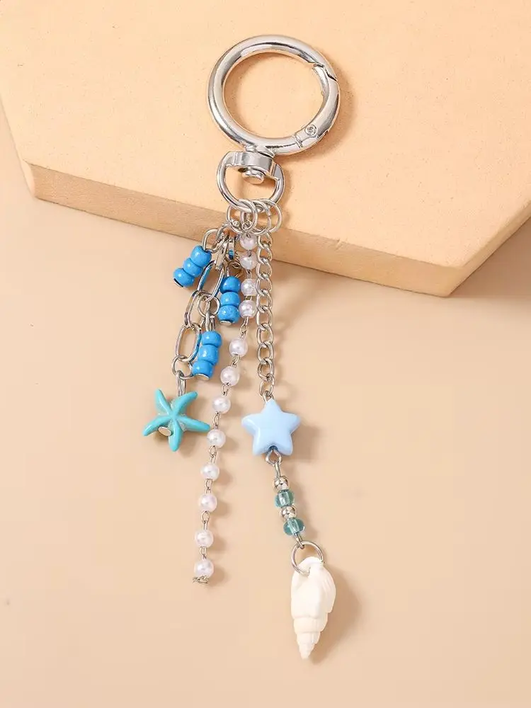 Aihua Niedlicher Seestern-Muschel-Schlüsselanhänger, hübscher Sommer-Strand-Schlüsselanhänger für Damen, Handtaschenanhänger, Schlüsselketten, DIY-Schmuckgeschenke – Detail 1