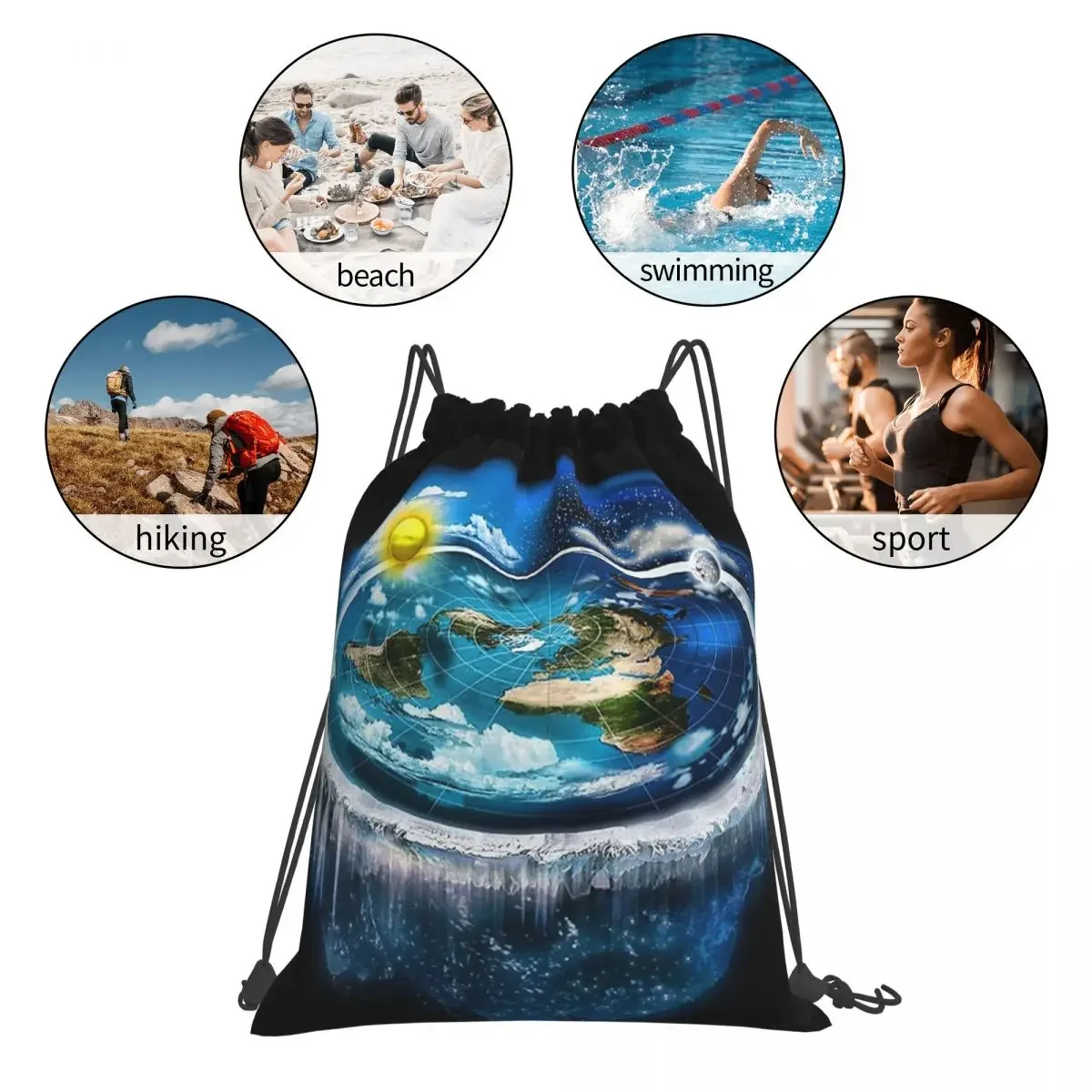 Flat Earth With Dome Art zaino Fashion borse portatili con coulisse borsa sportiva con coulisse borsa da viaggio per la scuola di viaggio