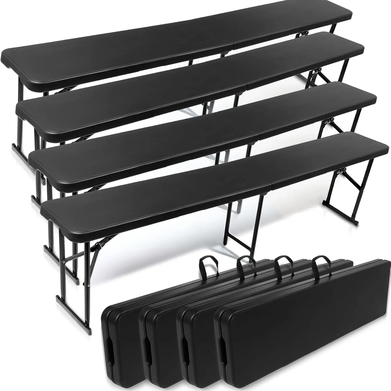 4 Pcs Portable Folding Benches 6 Feet Foldable Bench Seat by HDPE and High Carbon Steel Waterproof Picnic Bench for Garden Park