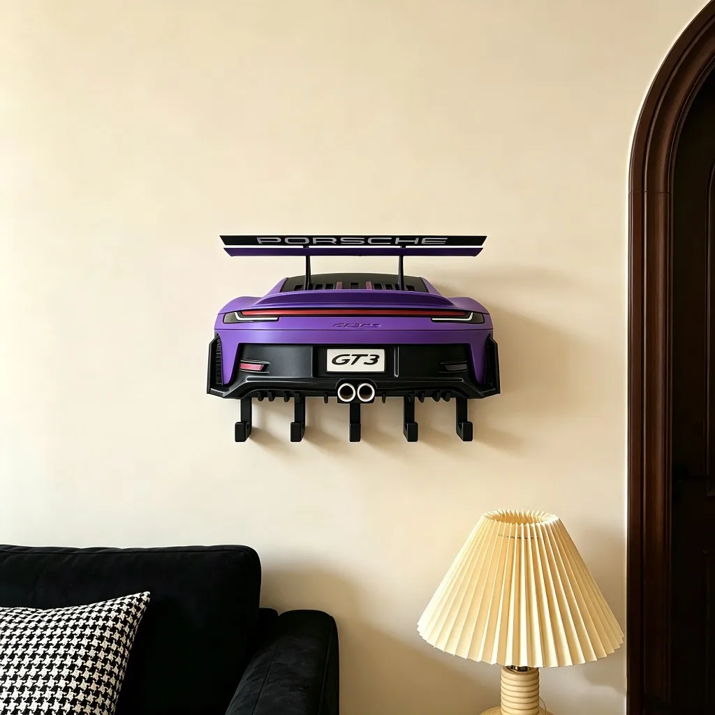 D Printed Automotive Wall Key Holder Two Hooks Decorative Car Rear Design Kg Stated Capacity Purple White Options Entryway
