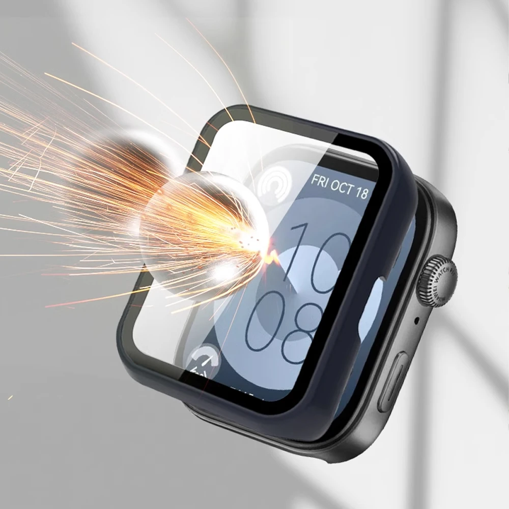 อุปกรณ์ป้องกันหน้าจอสำหรับนาฬิกา Huawei พอดีกับ3เคสอุปกรณ์เสริม PC กรอบกันกระแทกฝาครอบกระจกนิรภัยสำหรับ Huawei สาย fit3