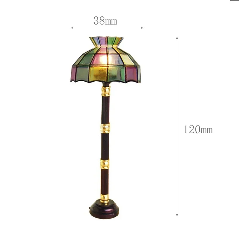 DOLLCertifies-Lampe LED Tiffany Autoportante Colorée, Décoration de Scène, Mini Lampadaire de Salon, Cadeau de Noël, 1:12