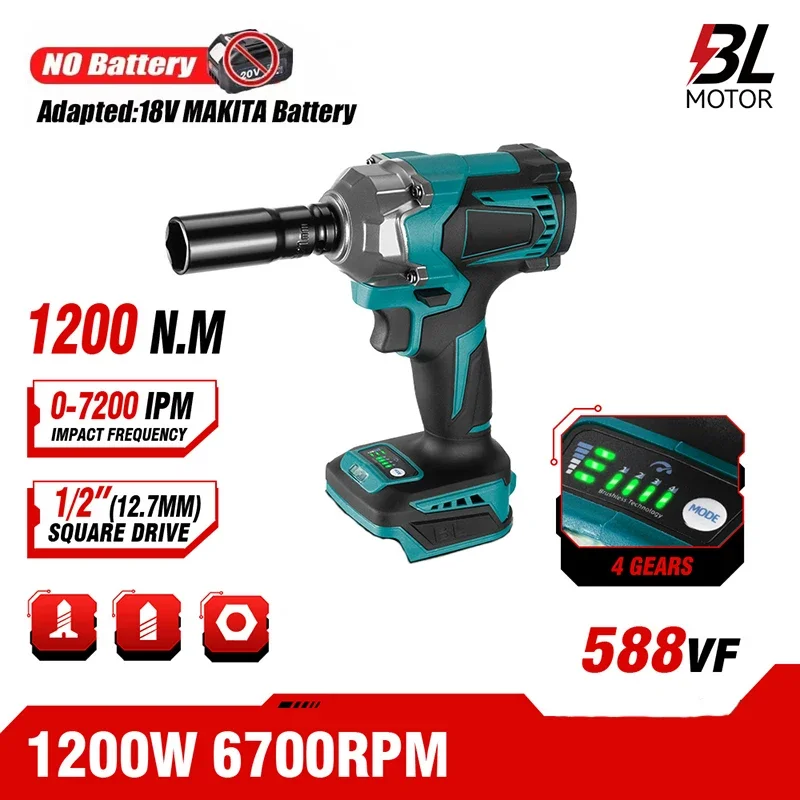 1200 N.m Brushless Electric Wrench DTW500 Cordless Impact Wrench Electric Screwdriver Power Tool For Makita 18V Battery