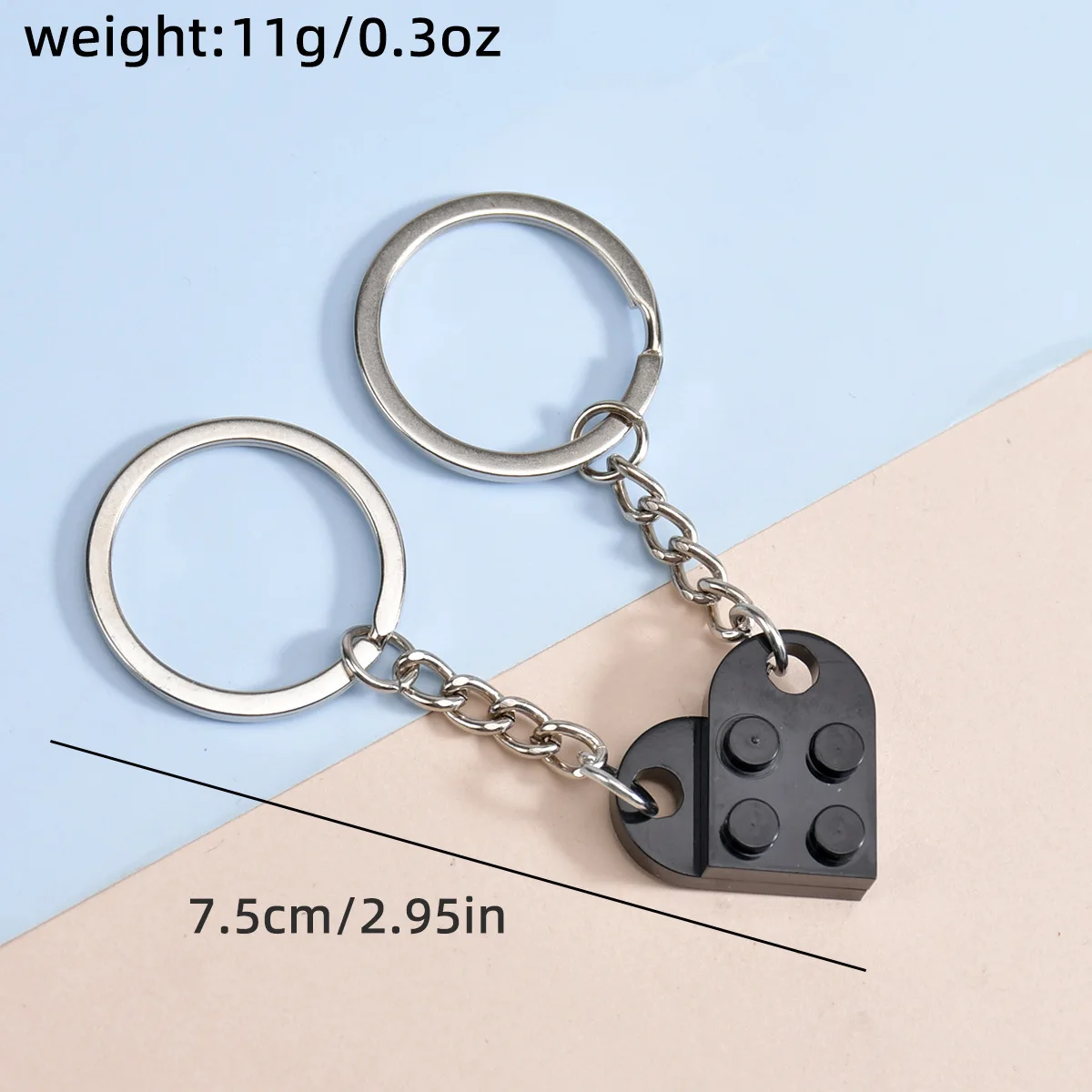 2Pcs Cute Love Heart Brick Keychain for Couple Friendship Heart Building Block Keyring Pendant Women Men Valentines Jewelry Gift - view 6