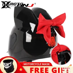 HNJ Casco de motocicleta con orejas de gato extraíbles, Casco de Motocross con lazo desmontable, de cara completa Casco de Moto, Casco de Motocross transpirable