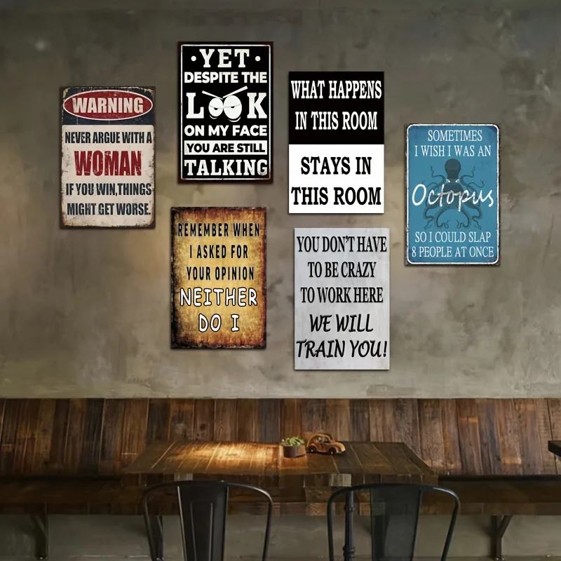 6pcs Retro Style Wooden Signs with Humorous Quotes - 12X8 Inch Rustic Decor, Perfect for Man Cave, Home Office, Bars And Pubs -