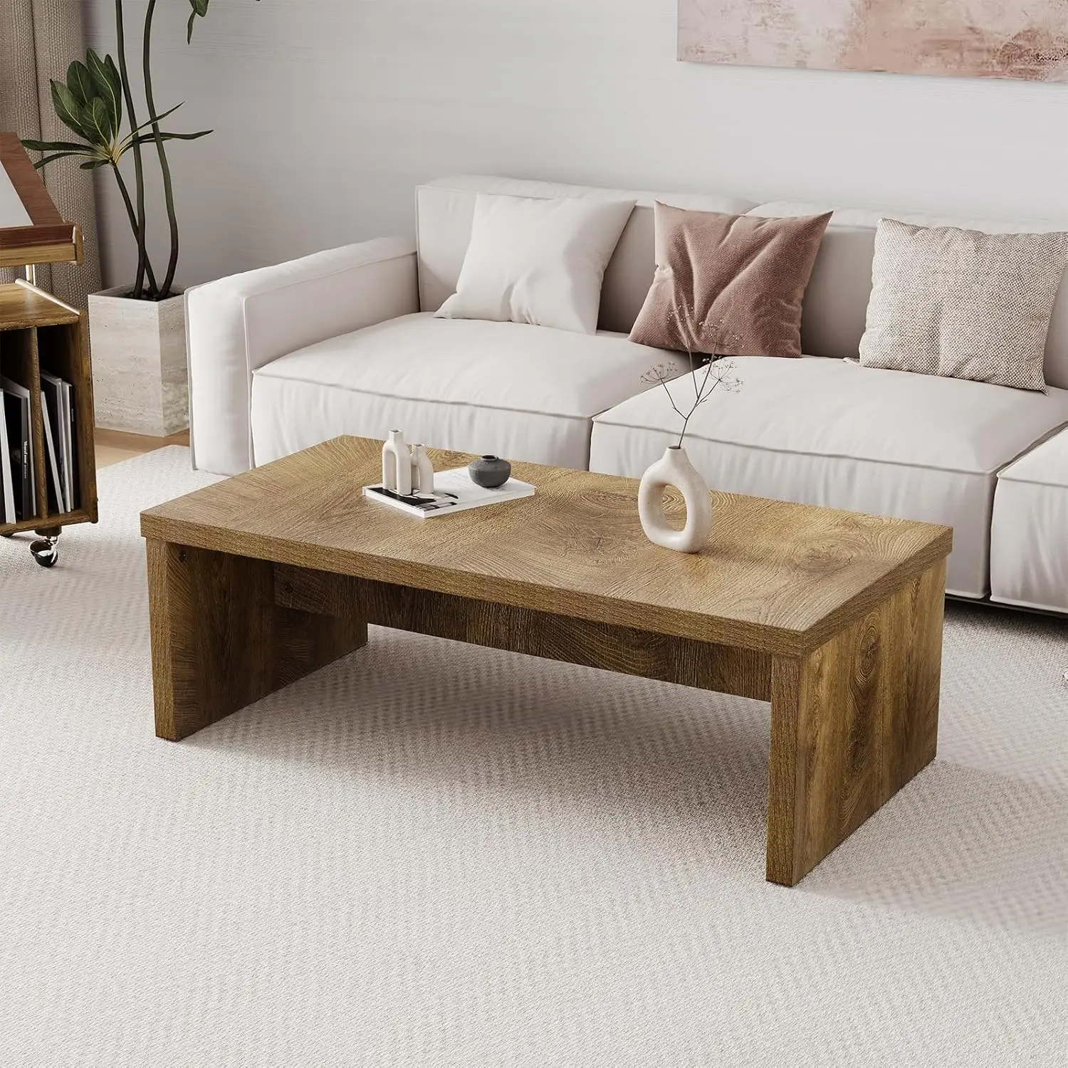

Rectangle Wood Coffee Table, Modern Rectangular Coffee Table for Living Room, Oversized Rustic Center Table, Large Long Low Tabl
