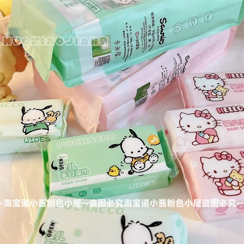 8pcs Kawaii Sanrio Hello Kitty Pochacco Wipes Wet Paper Outing Pouch Cartoon Kitchen Travel Estuches Escolares for Kids Girls