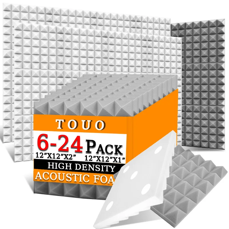 

TOUO Pyramid Acoustic Foam 6/12/24 Pcs Sound Insulation Flame-Retardant Sound Absorbing Sponge Drum Room Acoustic Treatment