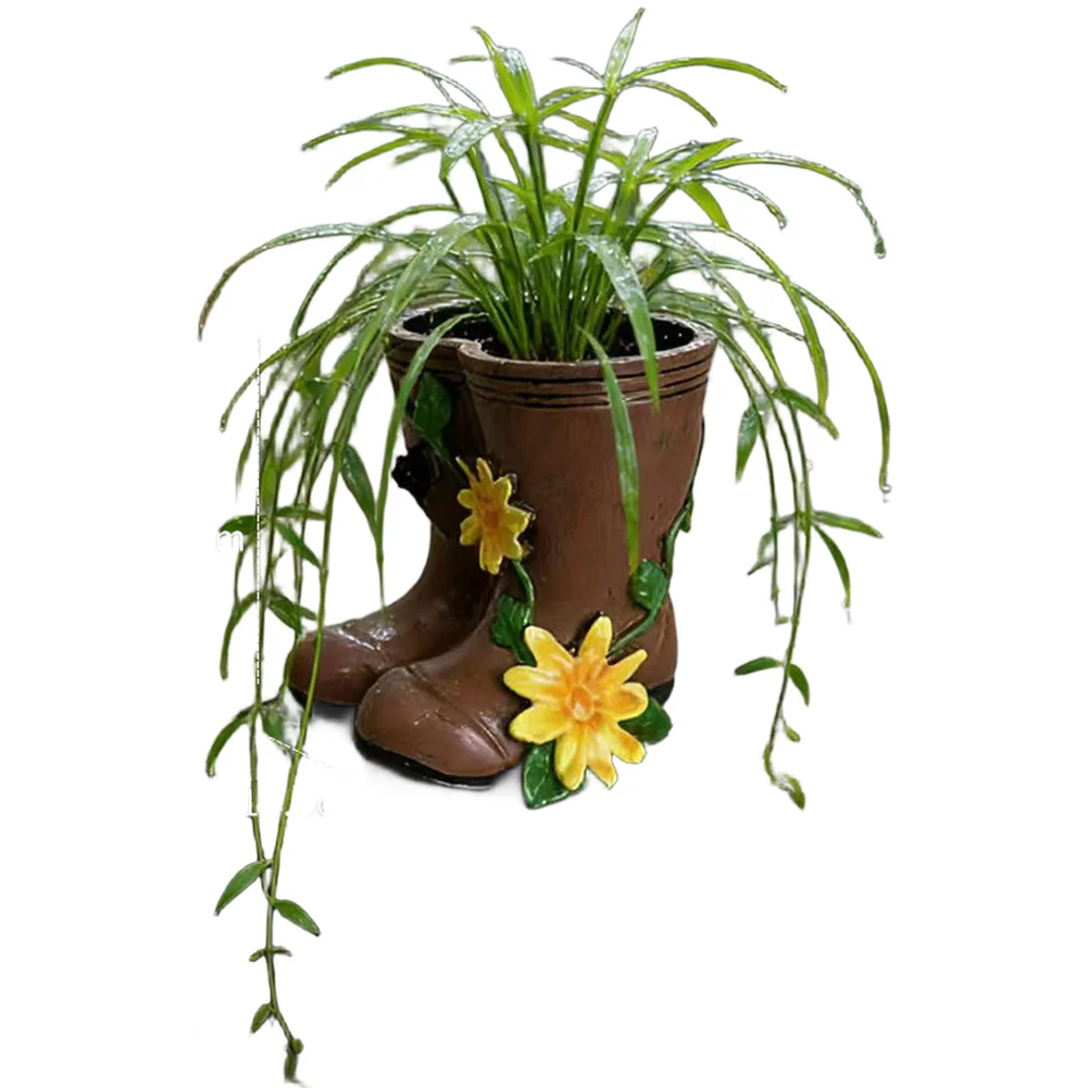 Rain Boot Form Flower Pot for For garden Balcony Decoration Small Space Friendly Organic Resin Brown 13.5x11.5x12cm