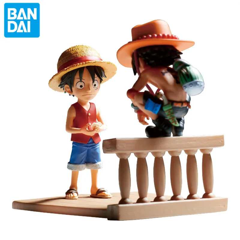 Bandai Genuine Anime One Piece Monkey D Luffy Fire Fist Ace PVC 8cm Character Ornament Figure Model Toy Christma Gift Collection