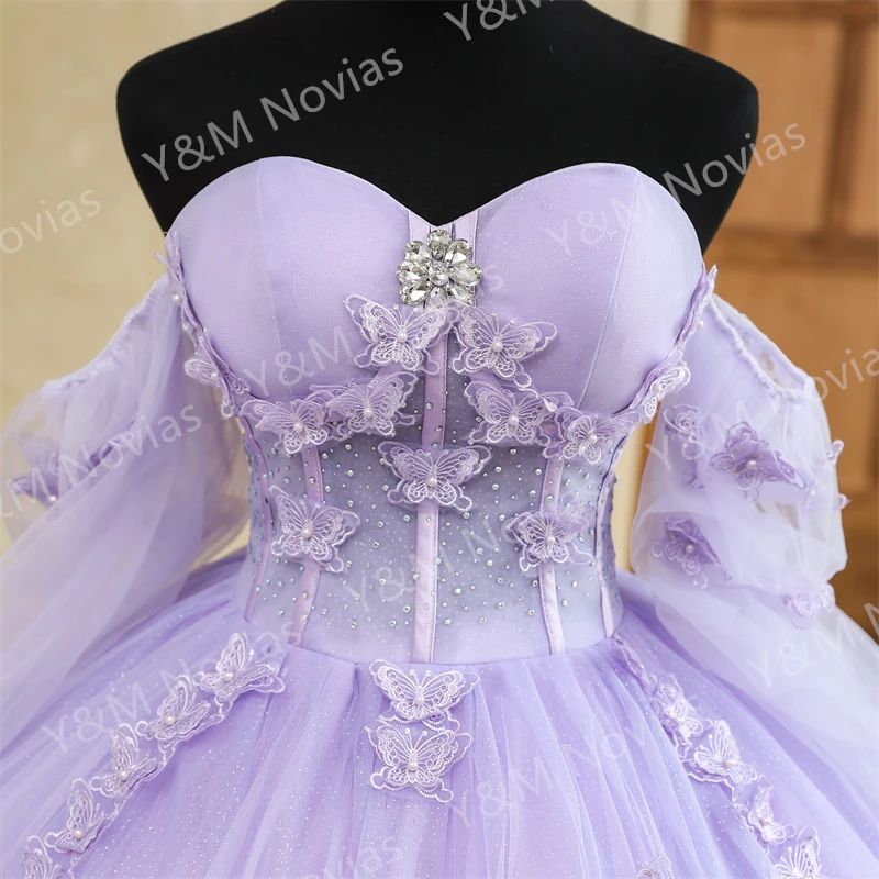 Custom Made any Color Purple Quinceanera Dresses Strapless Party Dress Luxury 3D butterfly Ball Gown Prom Vestido De Quincianera