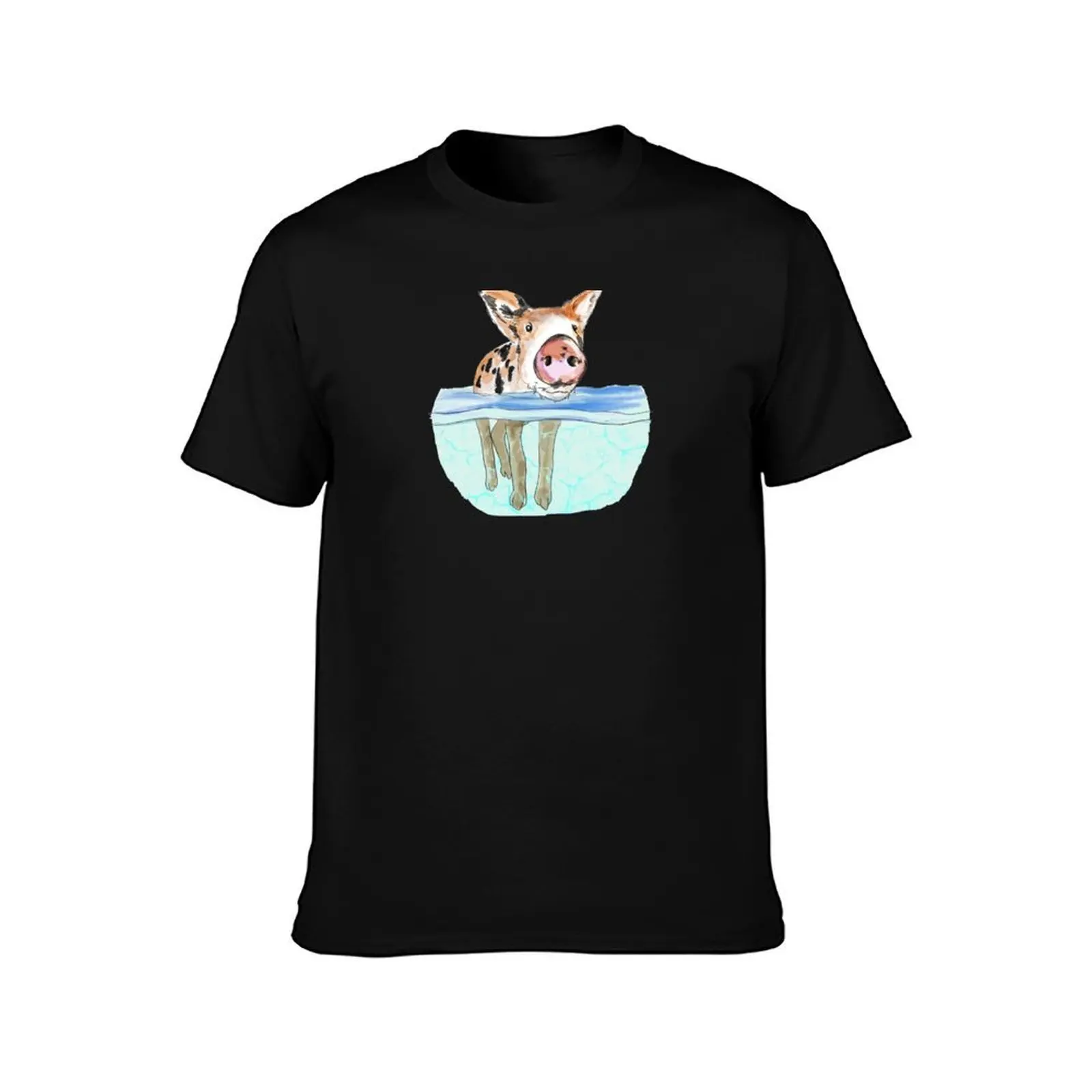Bahamas Floating Swimming Piglet T-Shirt, Summer Casual Cotton Tee, Oversized Streetwear Tops, Vintage Graphic Print
