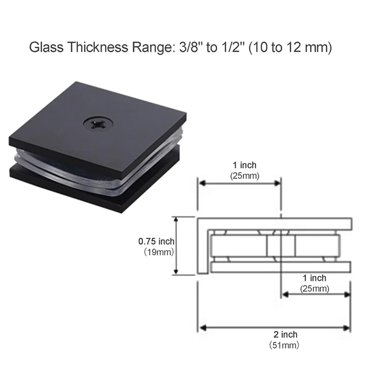 HEIßER Messing Glas Klemme, Loch-In-Glas Feste Panel U-Klemme, Quadratische Bildschirm Tür Hardware für Badezimmer für 5/16in bis 1/2in, Chrom