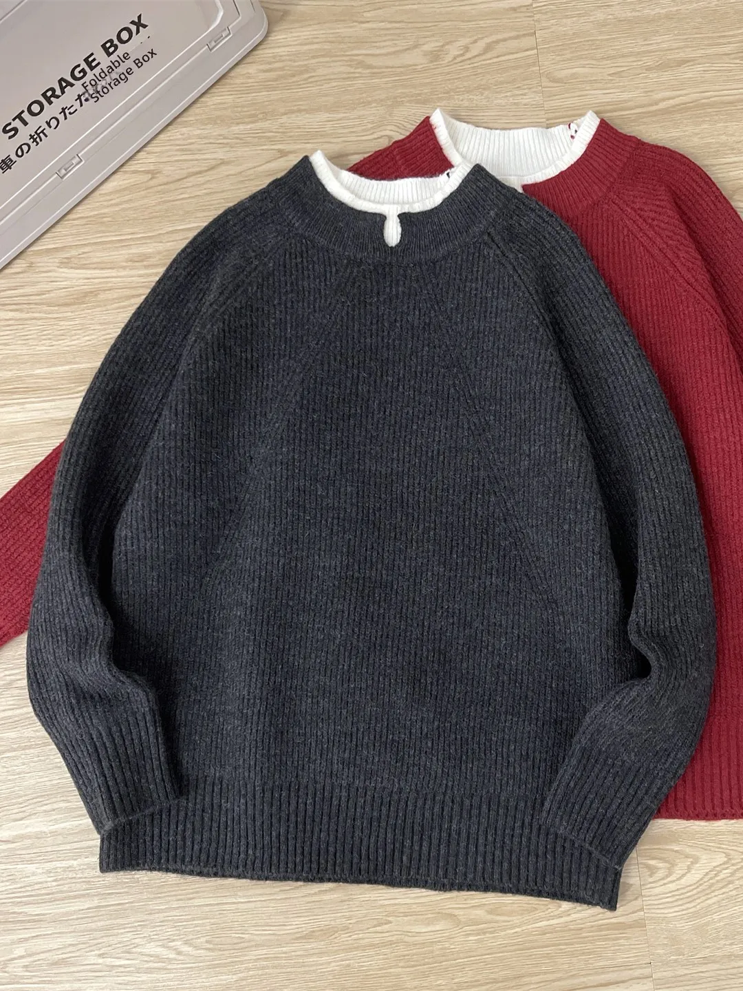 Men's Casual Thickened Knitted Sweater Autumn Winter Warm Loose Fit Overhead Japanese Style round Neck  Color Fashion