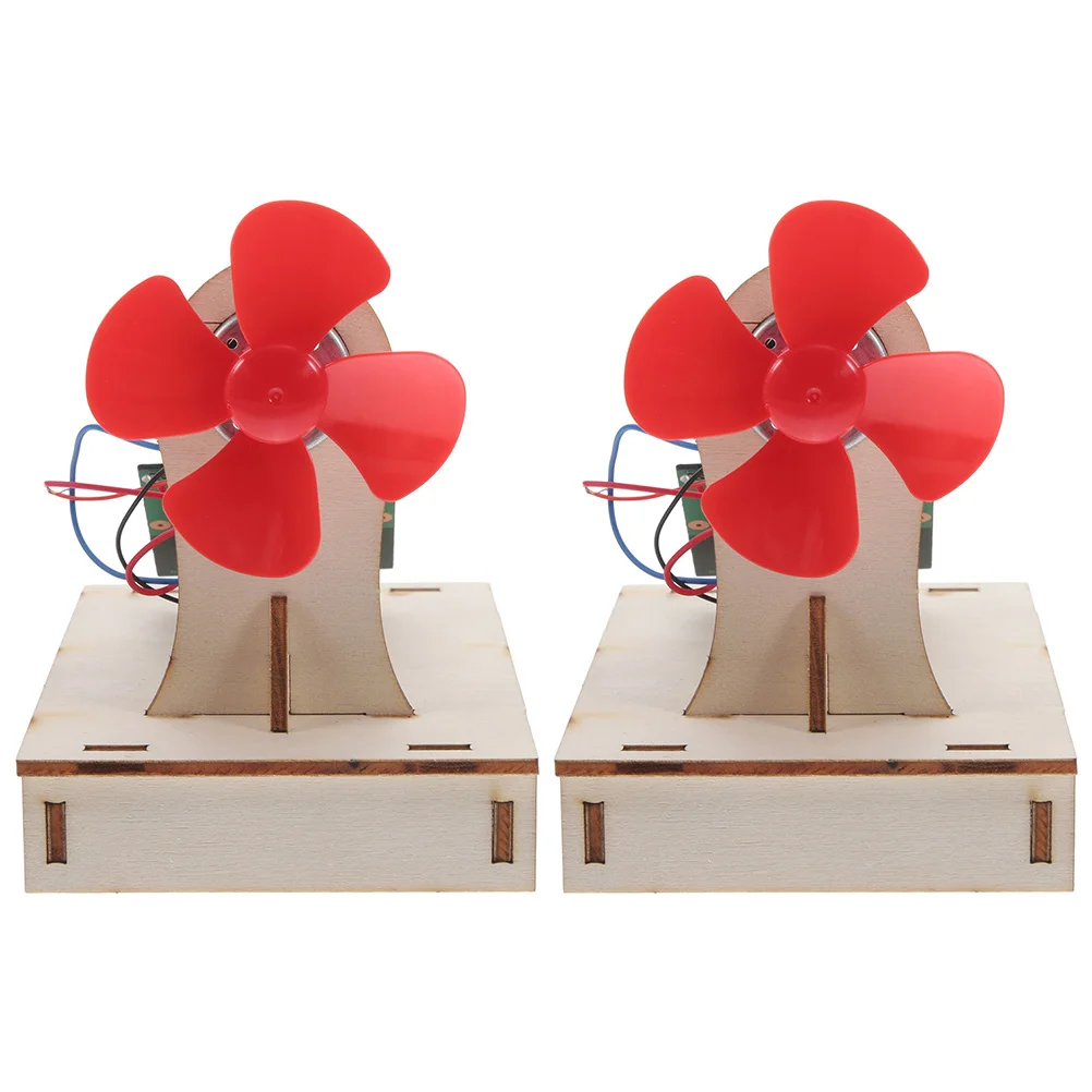 2 Sets of Solar Power Fan Wooden Assemble Toy Solar-powered Fan Equipment Science Teaching Prop science project