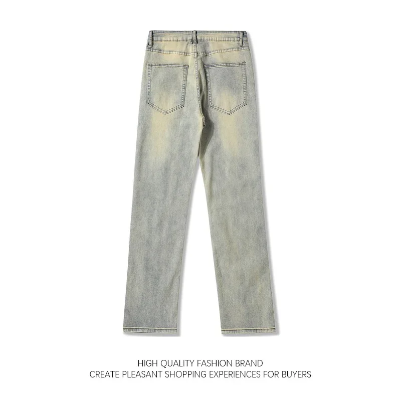 

High Street Straight Jeans Men's American Vintage Jeans Hong Kong Revivals Distressed Yellow Mud Jeans Unisex Casual Baggy Pants