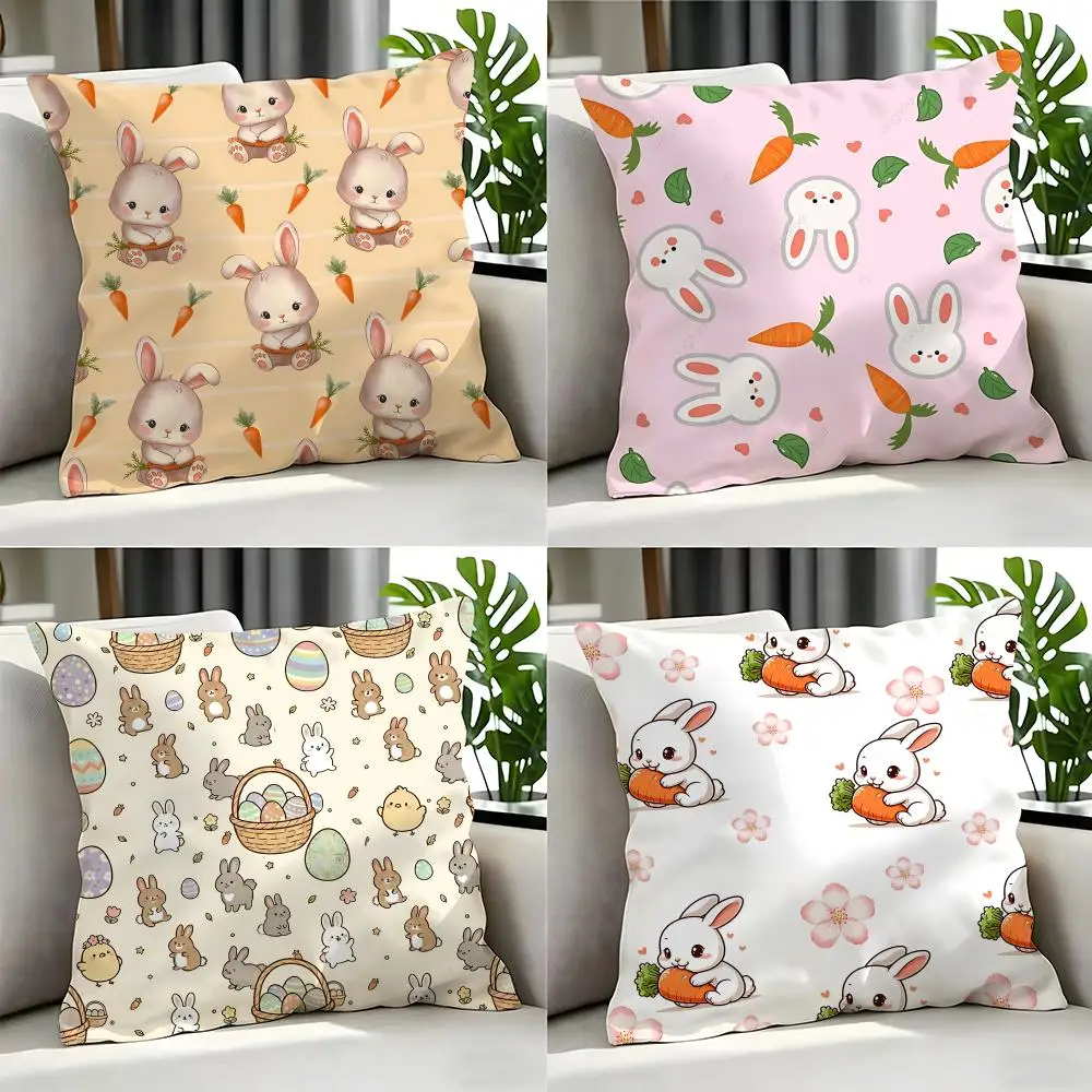 Bonitas fundas de cojín con diseño de conejitos durmiendo, juego de 4 fundas de cojín de 50x50, 45x45, 40x40, funda de almohada decorativa para sofá, decoración del hogar