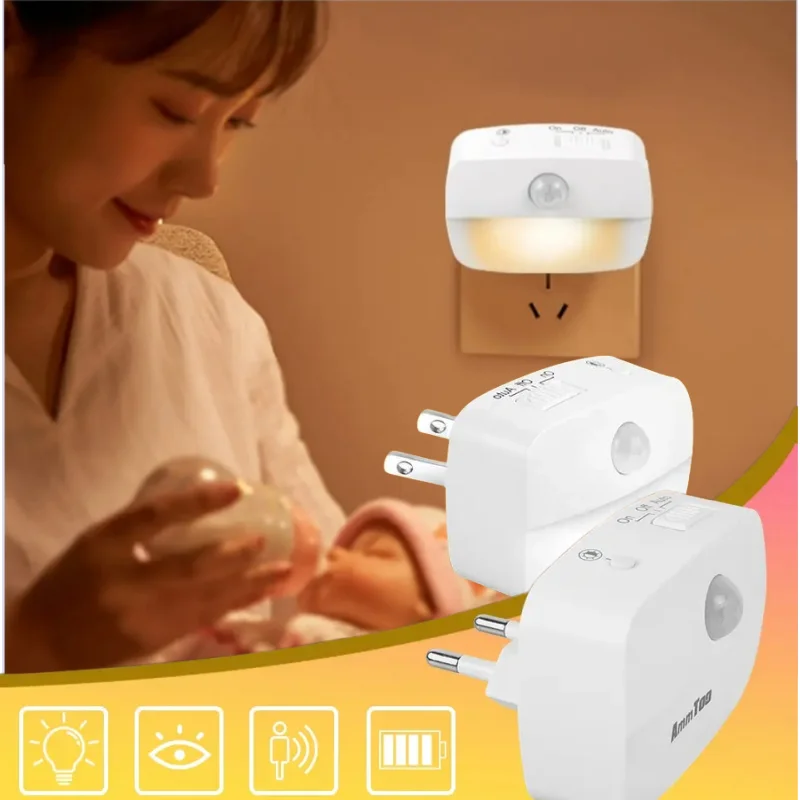 LED Night Light Motion Sensor EU US Plug Lamp Nightlights For Bathroom Bedroom Corridor Bedside Lighting Decorative Lights