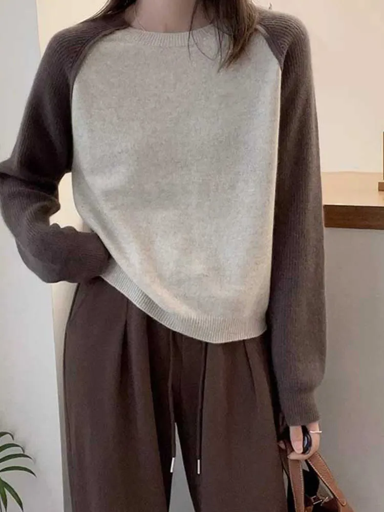 العصرية اللون بلو تريكو الصوف فضفاضة طويلة Sve جولة Ne البلوز التخسيس أعلى العمر تقليل تصميم الخريف سترة #3