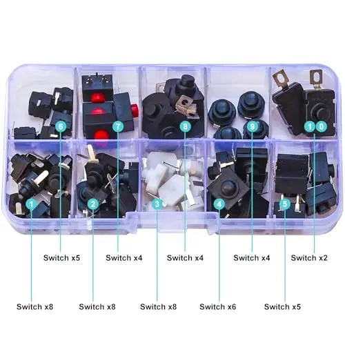 Latching Push Button Switch Assorted Kit Self-Lock Micro Mini Bent & Flat 2Pin 3Pin 4Pin On Off Switch for Torch SMD Flashlight