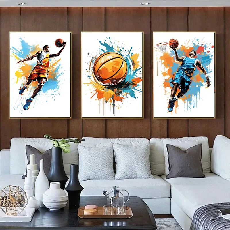 Watercolor Graffiti Basketball Shoot Sports Boys Posters and Prints Canvas Printing Wall Art Picture for Living Room Home Decor