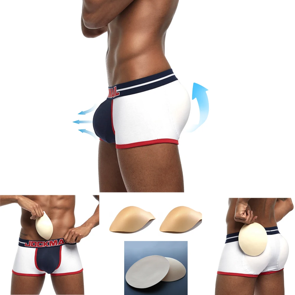 Jockmail Cotton Mens Push Up Panties with Removable Front Back Sponge Cups Comfortable Breathable Boxer Hip Support Lingerie