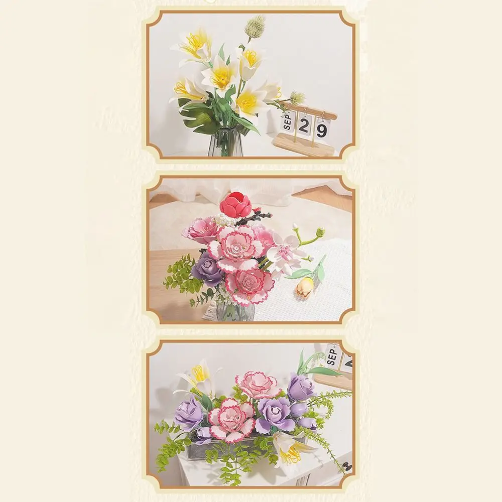 Multicolor Micro Particle Building Blocks Rose Carnation Tulip Flower Mini Flower Plant Bricks DIY Plastic Assembling Toys Gift